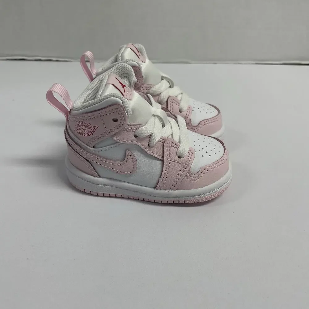 Air Jordan 1 Mid TD Pink Foam Fire Red DQ8425 608 Size 3 C Toddler Baby Crib